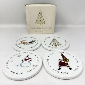 Pottery Barn Holiday Cheer Christmas Coaster Set of 4 Ceramic Cork w/ Box
